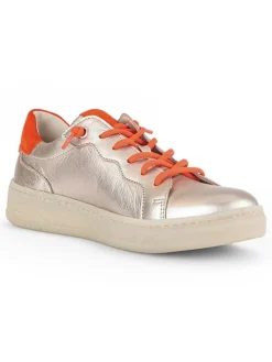 Leder-Sneakers in Beige/ Orange