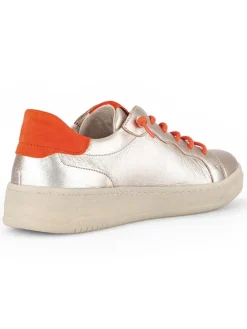 Leder-Sneakers in Beige/ Orange