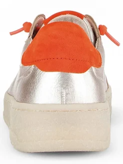Leder-Sneakers in Beige/ Orange
