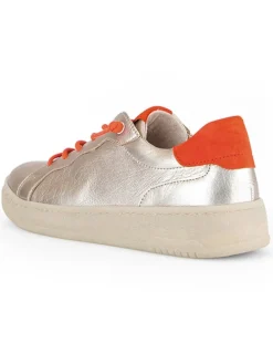 Leder-Sneakers in Beige/ Orange