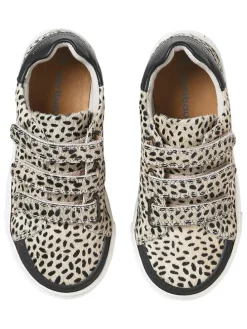 Leder-Sneakers in Beige/ Schwarz