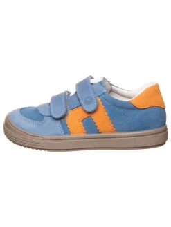 Leder-Sneakers in Blau/ Orange