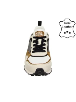 Leder-Sneakers in Creme/ Grau