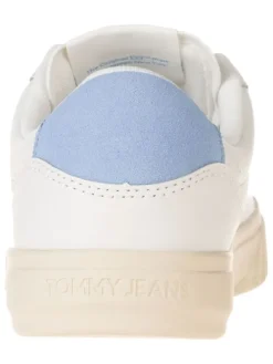 Leder-Sneakers in Creme/ Hellblau