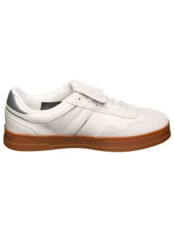 Leder-Sneakers in Creme/ Silber