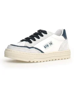 Leder-Sneakers in Dunkelblau/ Weiß