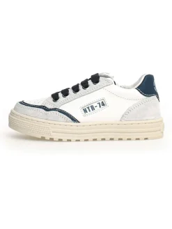 Leder-Sneakers in Dunkelblau/ Weiß