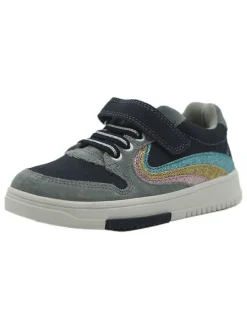 Leder-Sneakers in Dunkelblau/ Hellblau