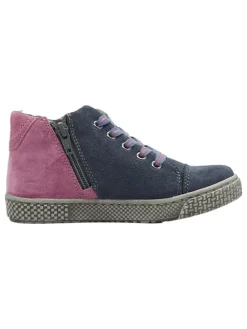 Leder-Sneakers in Dunkelblau/ Pink