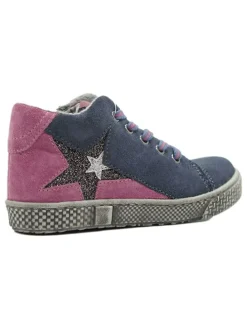 Leder-Sneakers in Dunkelblau/ Pink