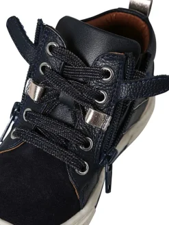 Leder-Sneakers in Dunkelblau/ Schwarz/ Silber