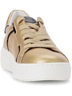 Leder-Sneakers in Gold/ Schwarz