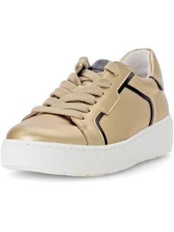 Leder-Sneakers in Gold/ Schwarz