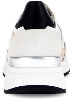Leder-Sneakers in Grau/ Beige/ Silber