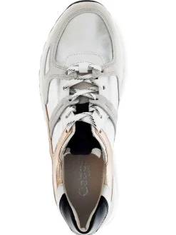 Leder-Sneakers in Grau/ Beige/ Silber