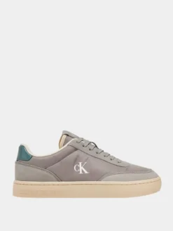 Leder-Sneakers in Grau/ Beige