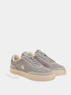 Leder-Sneakers in Grau/ Beige