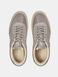 Leder-Sneakers in Grau/ Beige