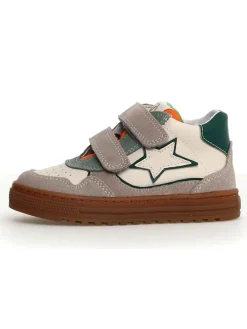 Leder-Sneakers in Grau/ Beige/ Grün