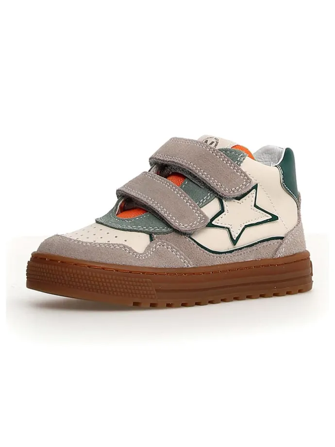 Leder-Sneakers in Grau/ Beige/ Grün