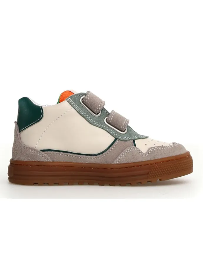 Leder-Sneakers in Grau/ Beige/ Grün