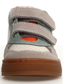 Leder-Sneakers in Grau/ Beige/ Grün