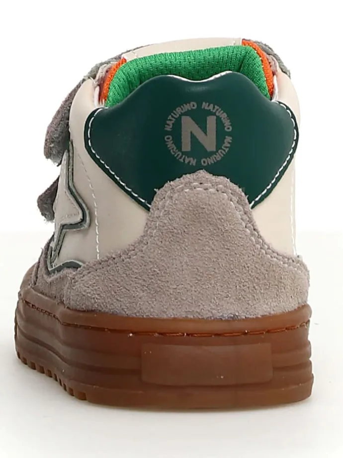 Leder-Sneakers in Grau/ Beige/ Grün