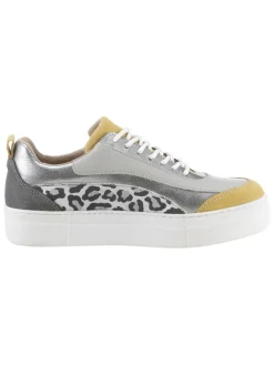 Leder-Sneakers in Grau/ Bunt