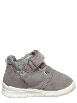 Leder-Sneakers in Grau/ Silber