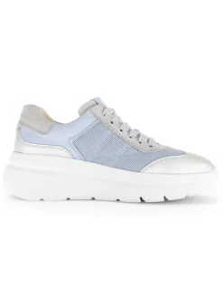 Leder-Sneakers in Hellblau/ Silber/ Grau