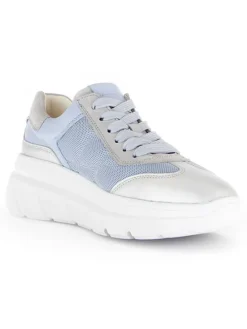 Leder-Sneakers in Hellblau/ Silber/ Grau