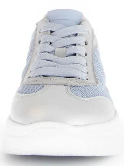 Leder-Sneakers in Hellblau/ Silber/ Grau