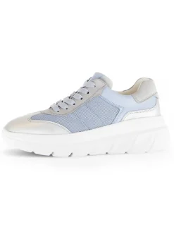 Leder-Sneakers in Hellblau/ Silber/ Grau