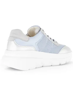 Leder-Sneakers in Hellblau/ Silber/ Grau