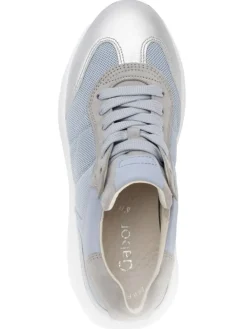 Leder-Sneakers in Hellblau/ Silber/ Grau