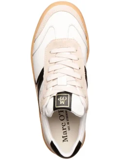 Leder-Sneakers in Schwarz/ Beige/ Weiß