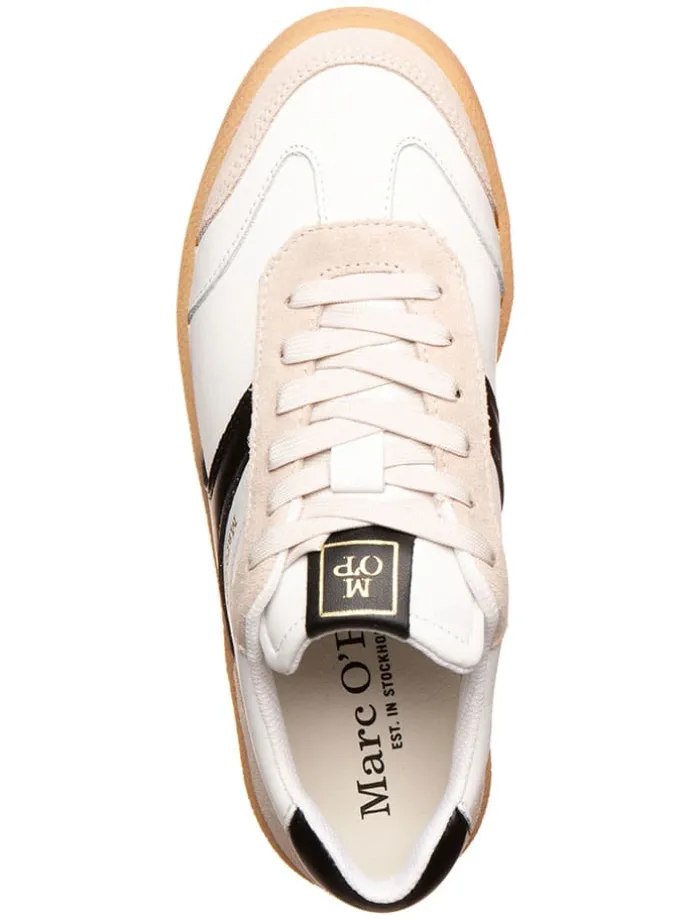 Leder-Sneakers in Schwarz/ Beige/ Weiß