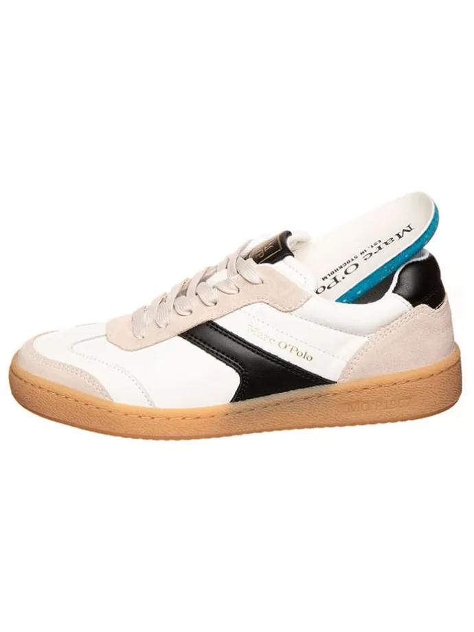 Leder-Sneakers in Schwarz/ Beige/ Weiß