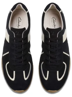 Leder-Sneakers in Schwarz/ Creme