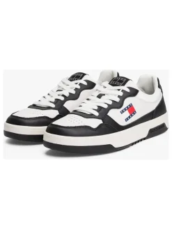 Leder-Sneakers in Schwarz/ Weiß