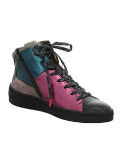 Leder-Sneakers in Schwarz/ Pink