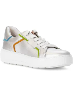 Leder-Sneakers in Silber/ Bunt