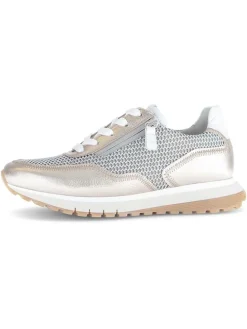 Leder-Sneakers in Silber/ Beige