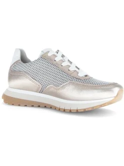 Leder-Sneakers in Silber/ Beige