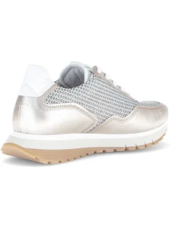 Leder-Sneakers in Silber/ Beige
