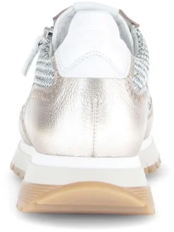 Leder-Sneakers in Silber/ Beige