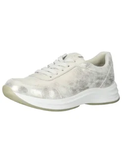 Leder-Sneakers in Silber/ Creme
