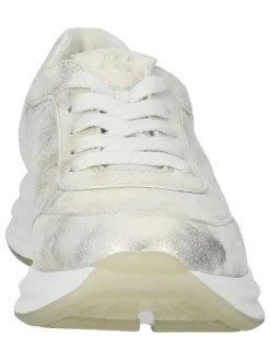 Leder-Sneakers in Silber/ Creme