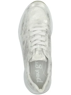 Leder-Sneakers in Silber/ Creme
