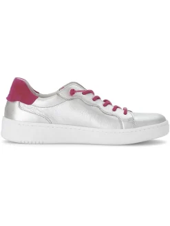 Leder-Sneakers in Silber/ Fuchsia